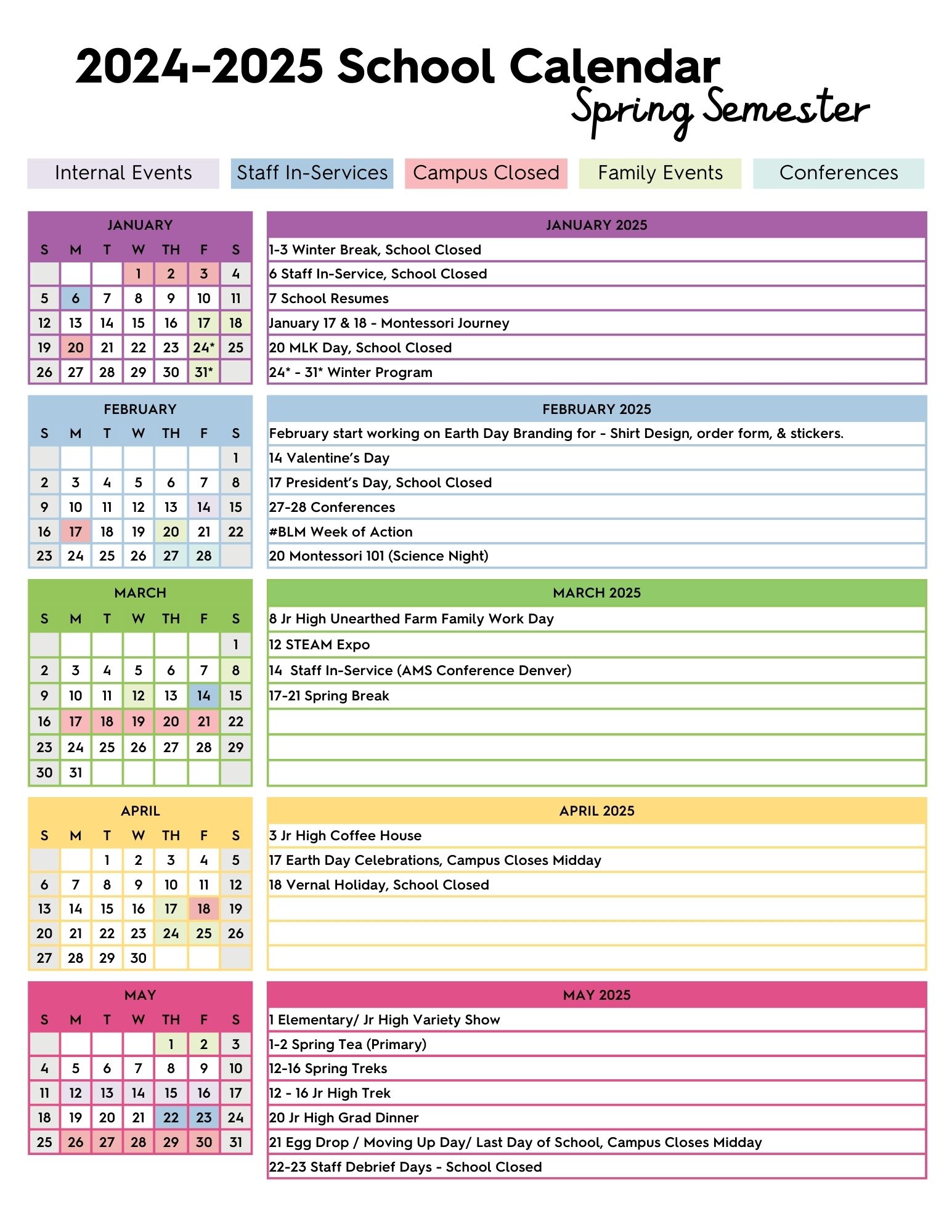 Calendar • Escuela Del Sol Montessori