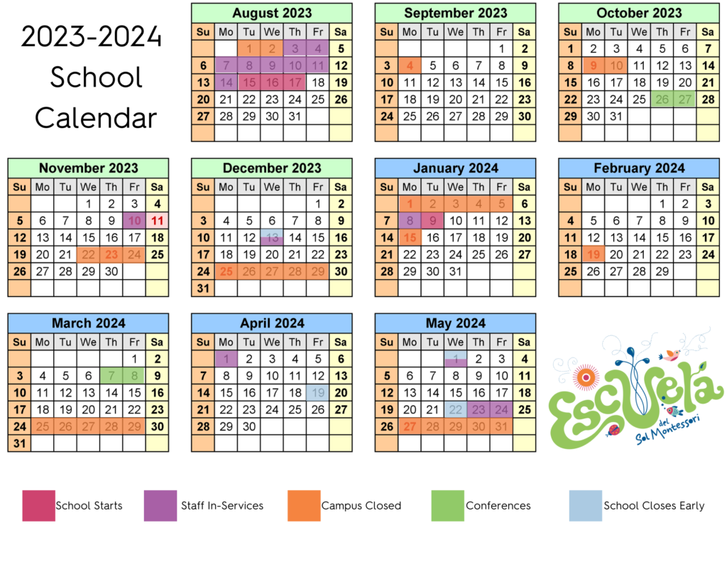 Calendar • Escuela del Sol Montessori